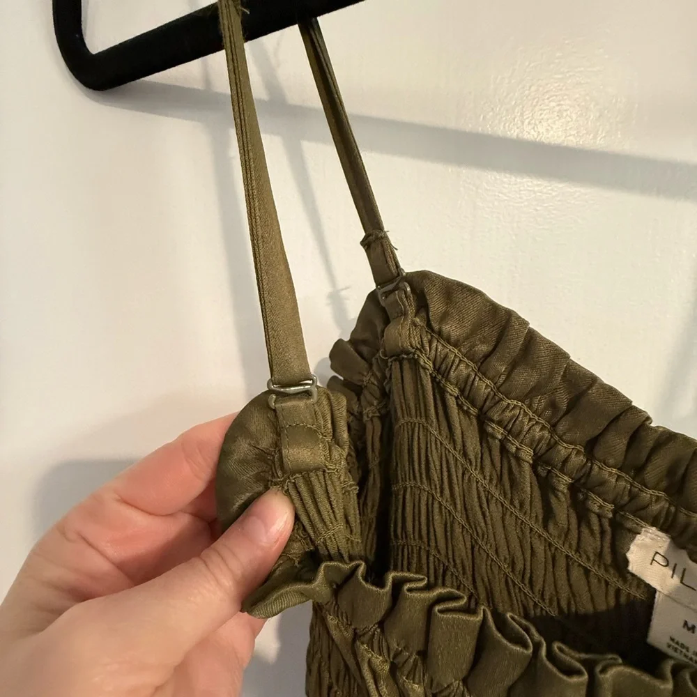 Anthropologie Wide Leg Smocked Top Jumpsuit, Olive Green, Sz MED - Picture 5 of 9